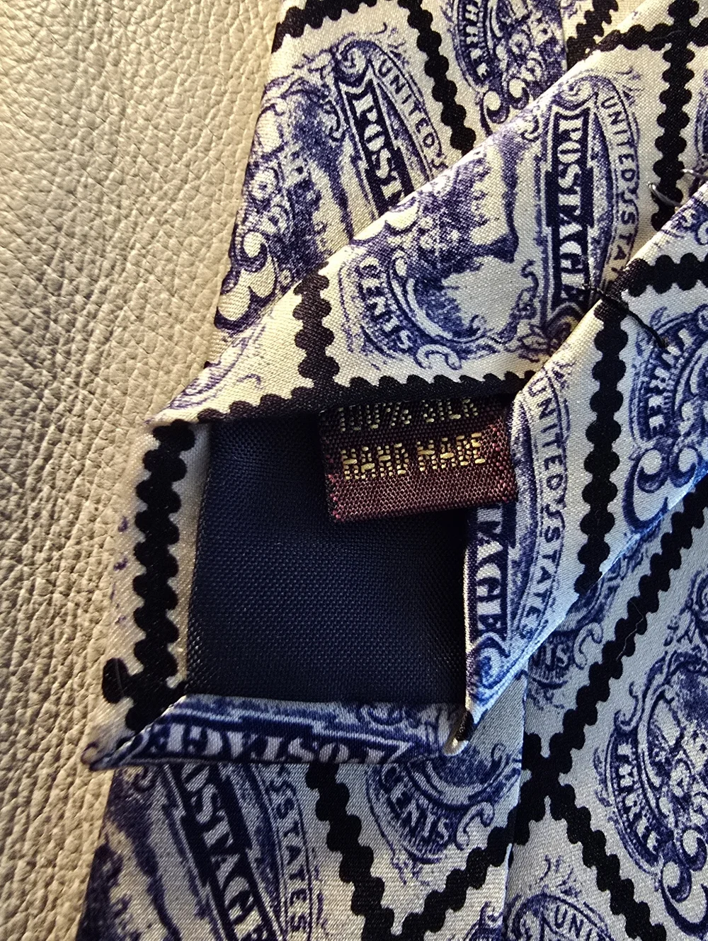 Museum Artifacts Men's 3 Cent US Pictorial Locomotive Stamp Silk Necktie